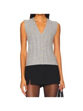 New VINCE - L Cable Knit  Wool Blend Vest Gray Button Front Sweater NWT$325